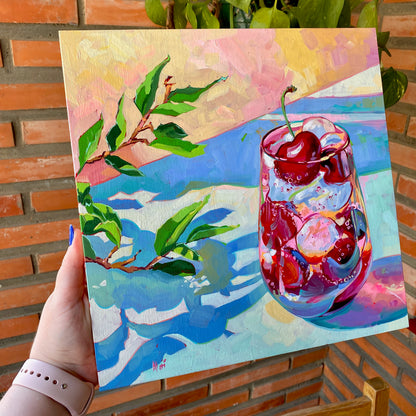 Bebida de cereza - Pintura al óleo original