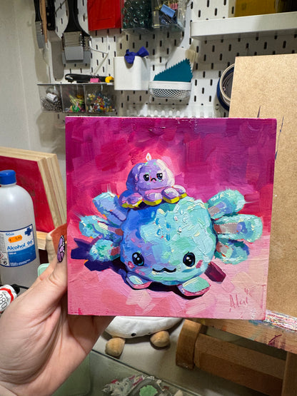 Axolotl and Octopi I - Original Oil Painting