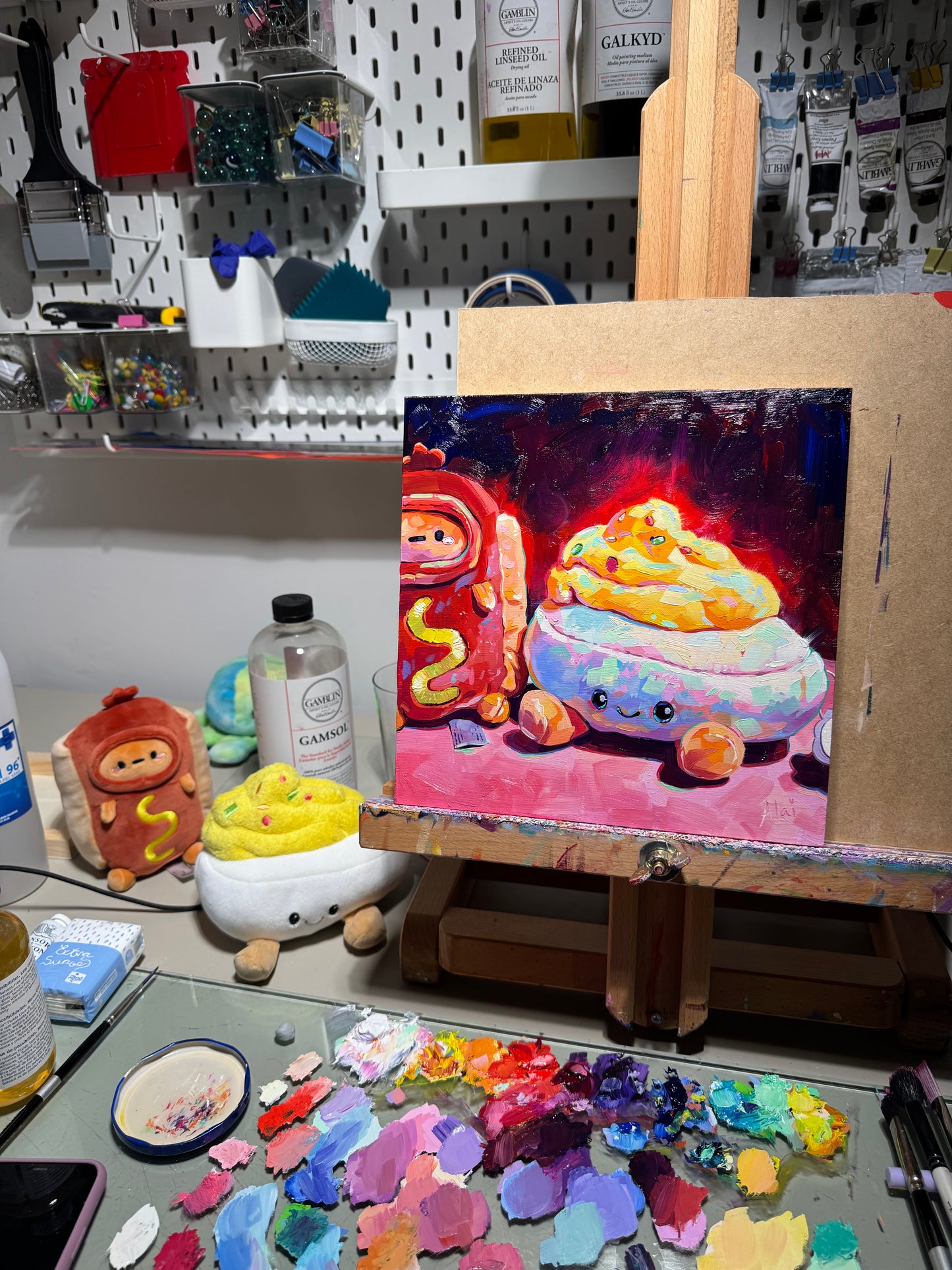 Devil egg with Hot Dog - Original Oil Painting
