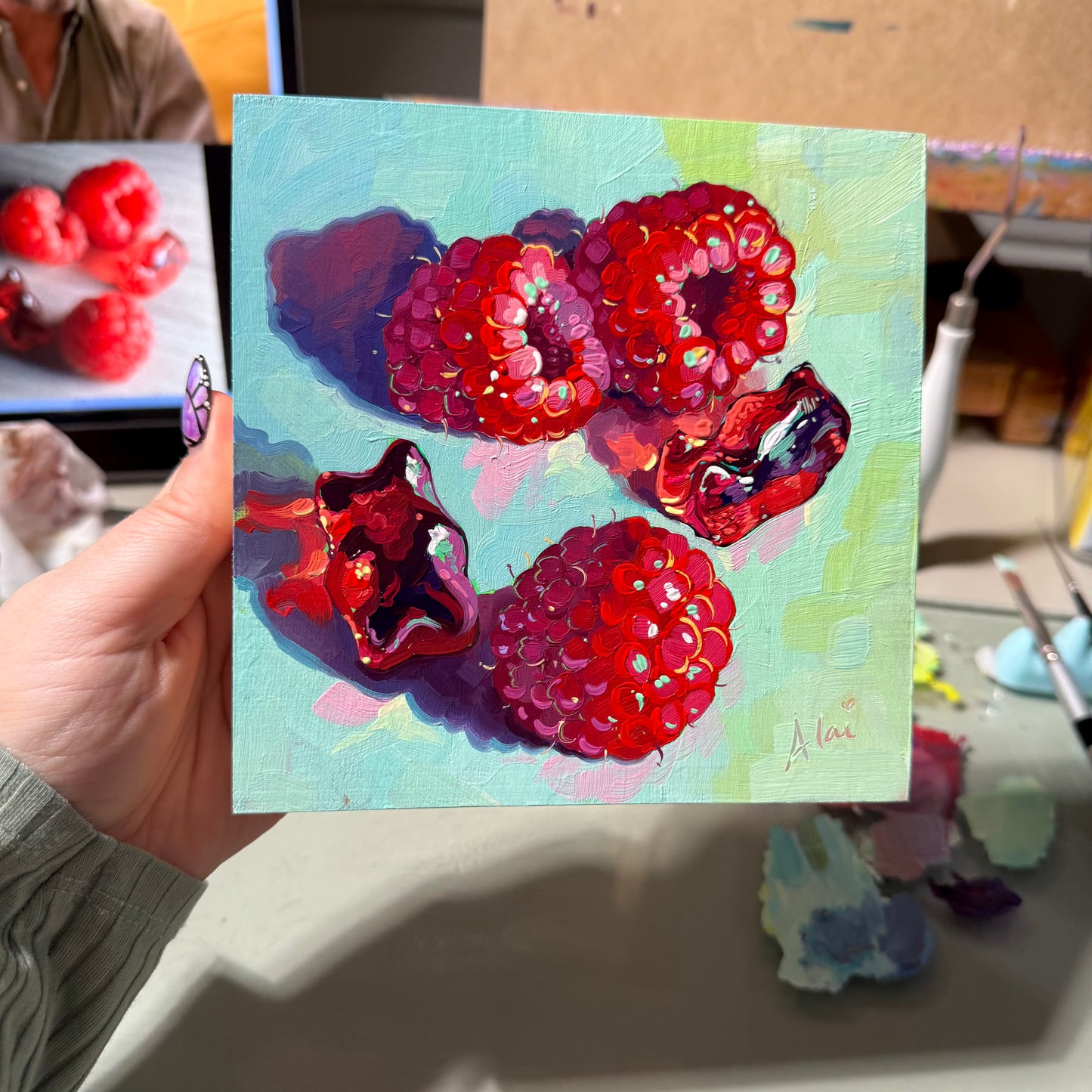 Raspberries and gummies - Original Oil Painting