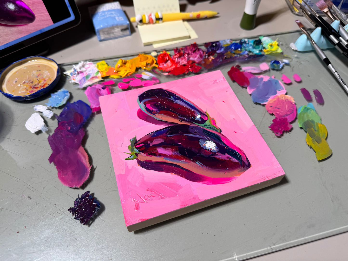 Neon eggplants - Original Oil Painting