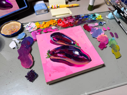 Neon eggplants - Original Oil Painting