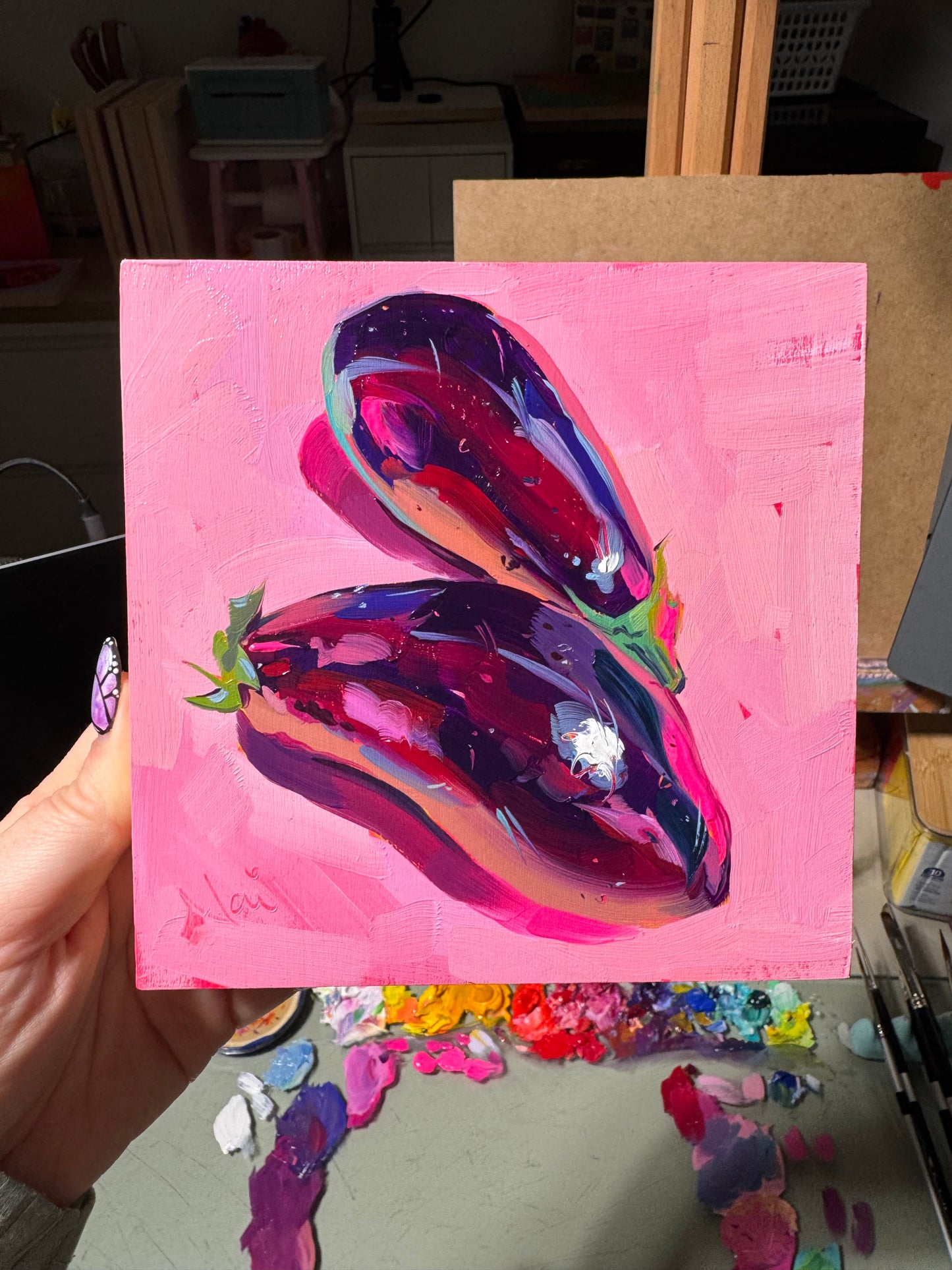 Neon eggplants - Original Oil Painting