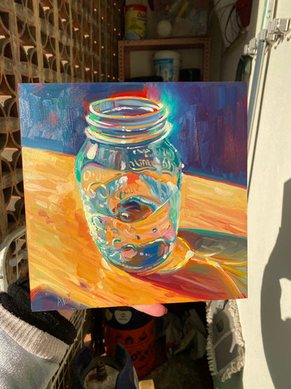 Water Mason Jar - Original Oil Painting - Glass Still Life - 9 inches
