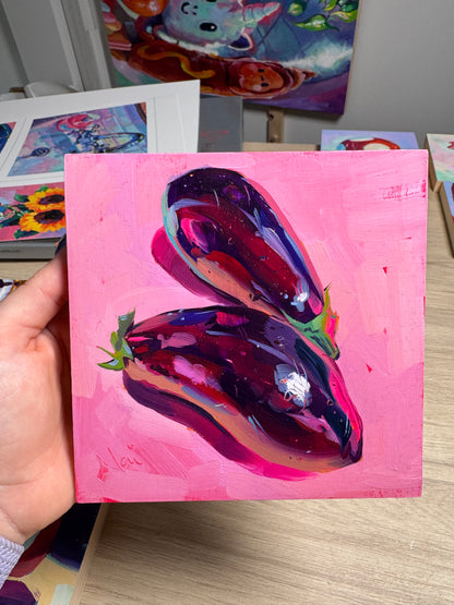 Neon eggplants - Original Oil Painting