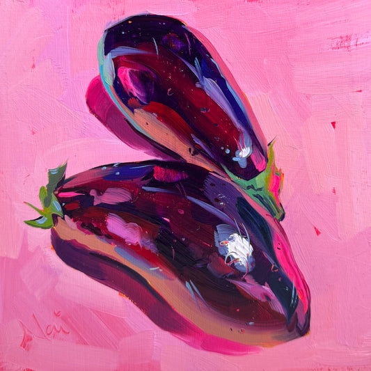 Neon eggplants - Original Oil Painting