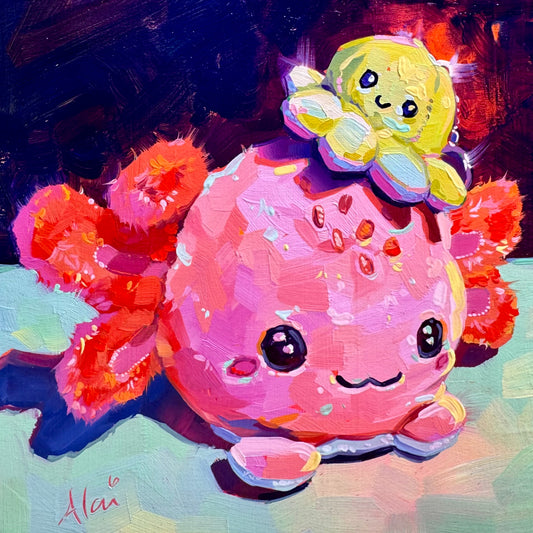 Axolotl and Octopi II - Original Oil Painting