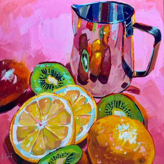 Citrus and pitcher - Original Oil Painting