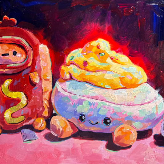Devil egg with Hot Dog - Original Oil Painting