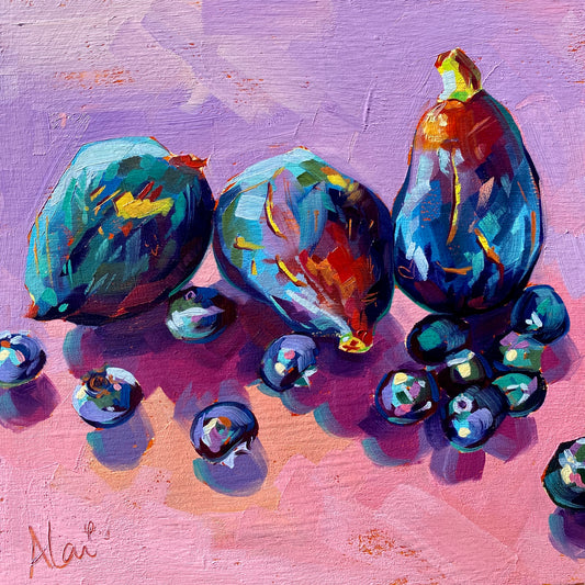Figgs and blueberries - Original Oil Painting