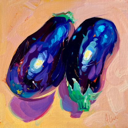 Eggplant couple - Original Oil Painting