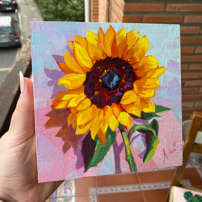 Sunflower - Original Oil Painting - Floral Wall Art - 6 inches