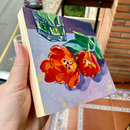 Tulipanes rojos - Pintura al óleo original