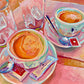 Pink coffee time - Original Oil Painting