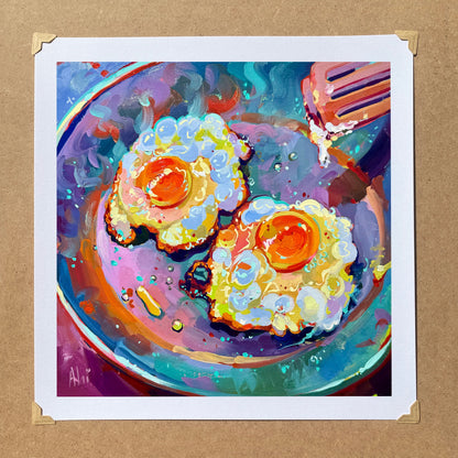 Frying eggs IV - Crispy eggs - Oil painting Print