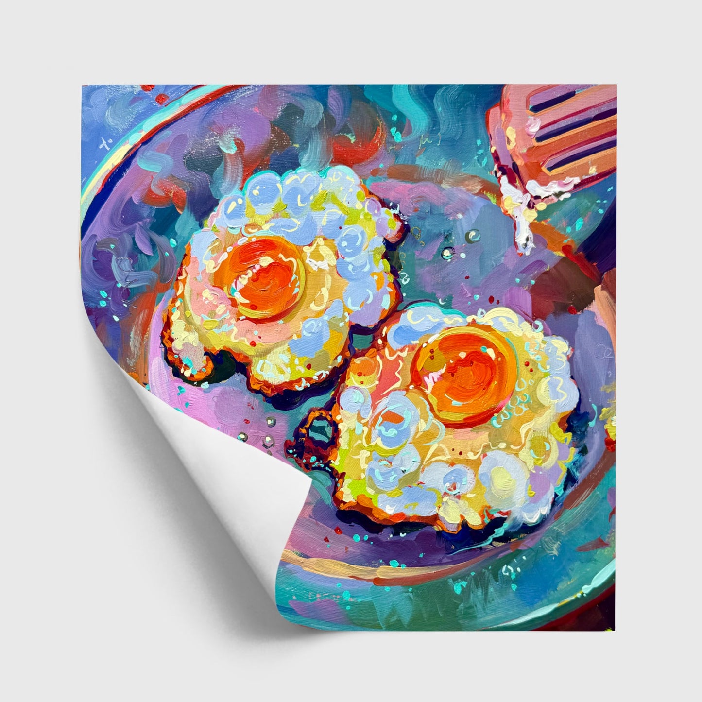Frying eggs IV - Crispy eggs - Oil painting Print