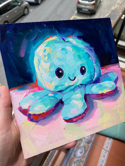 Pintoresco pero lindo - Happy octoplushie - Pintura al óleo original