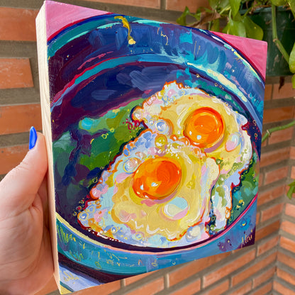 Egg Couple - Original Oil Painting - Breakfast Kitchen Art - 8 inches