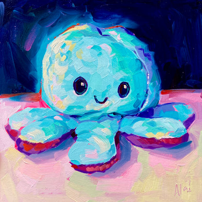 Pintoresco pero lindo - Happy octoplushie - Pintura al óleo original