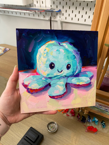 Pintoresco pero lindo - Happy octoplushie - Pintura al óleo original