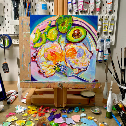 Avocado and Egg Plate - Original Oil Painting - Breakfast Wall Art - 12 inches