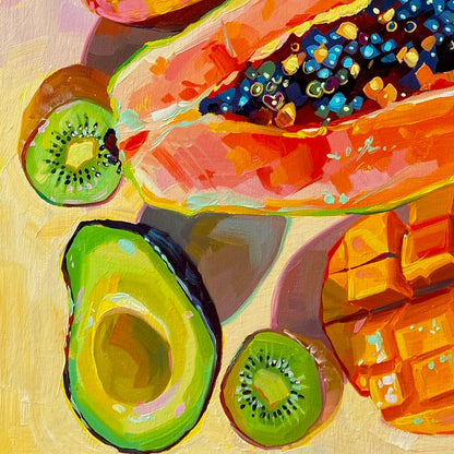 Malla tropical III - Naranja y verde - Pintura al óleo original