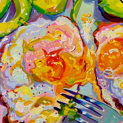 Avocado and Egg Plate - Original Oil Painting - Breakfast Wall Art - 12 inches