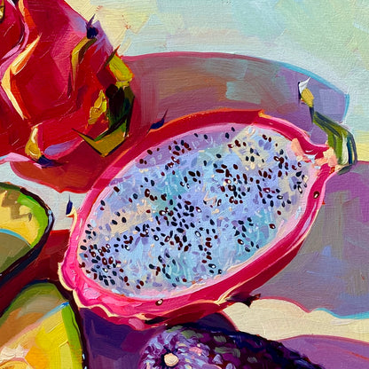 Tropical Mesh II - Original Oil Painting - Pink and Green Still Life - 12 inches