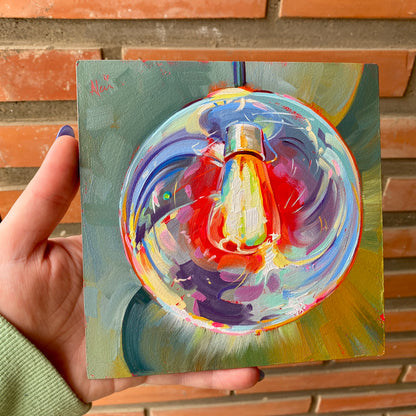 Bubble Lightbulb - Original Oil Painting - Colorful Industrial Art - 6 inches
