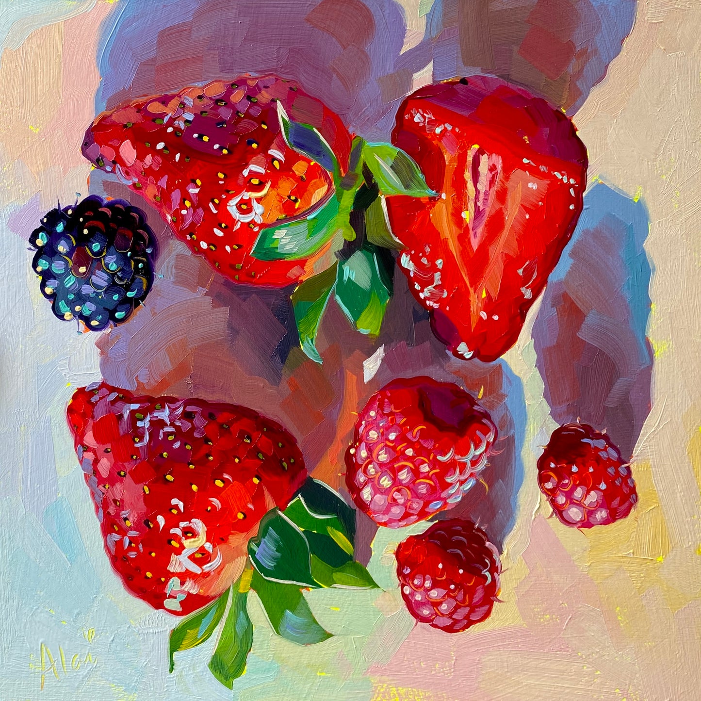 Strawberries and berries - Original Oil Painting