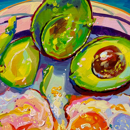 Avocado and Egg Plate - Original Oil Painting - Breakfast Wall Art - 12 inches