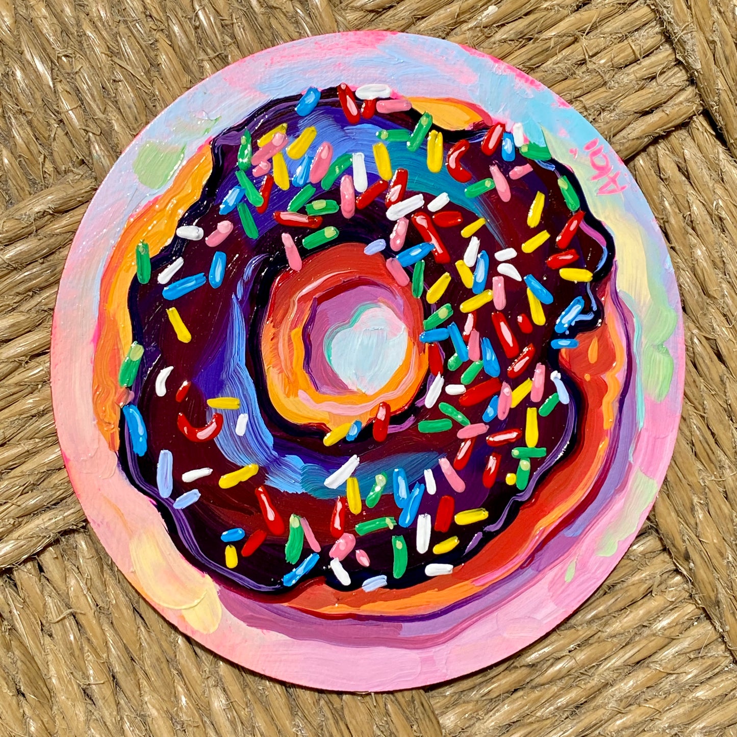 Mini chocolate donut - Original Oil Painting