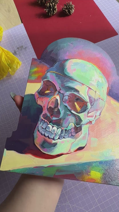Skull sunbathing - Original Oil Painting