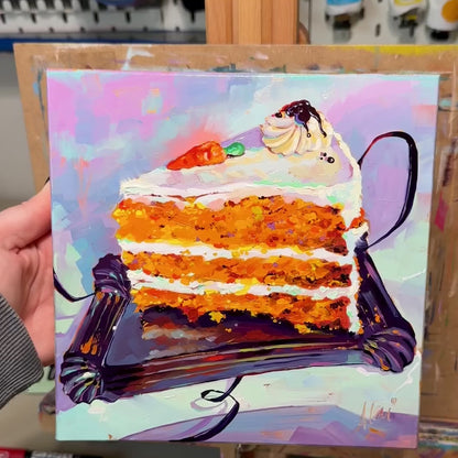 Carrot cake and ribbon - Original Oil Painting