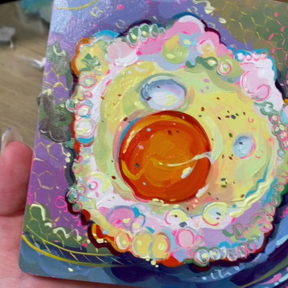 Egg - Original Oil Painting - Colorful Kitchen Art - 5 inches