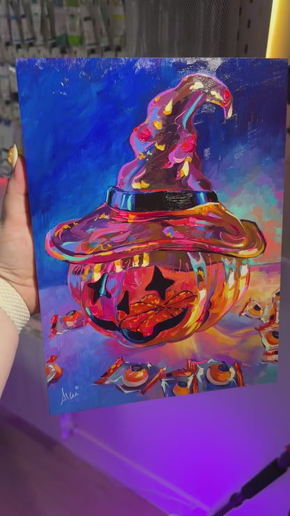 Pumpkin treat jar - Original Oil Painting