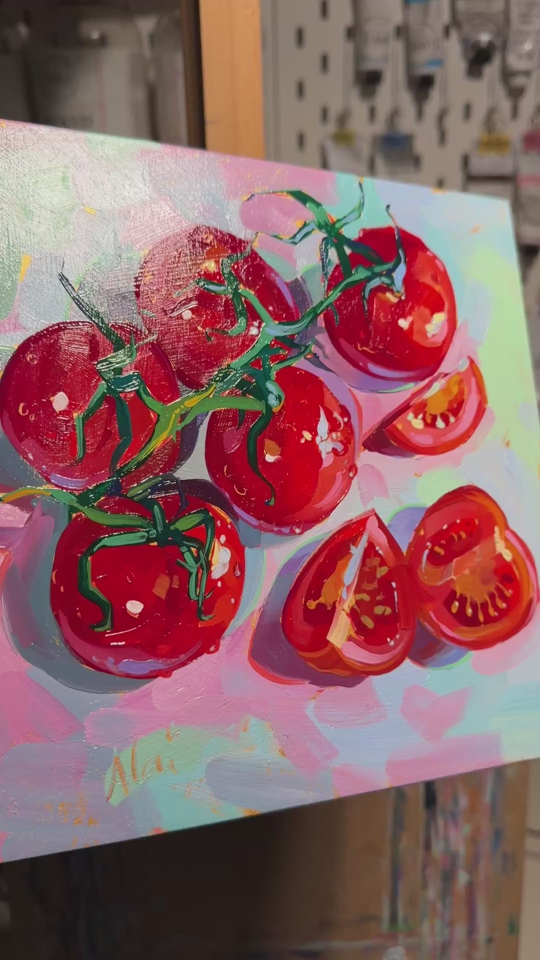 Fiery Tomatoes Oil Painting | Vibrant Kitchen Wall Art | Alai
