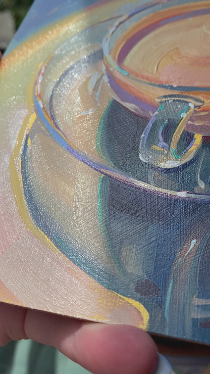 Shiny Coffee - Original Oil Painting - Kitchen Wall Art - 9 inches