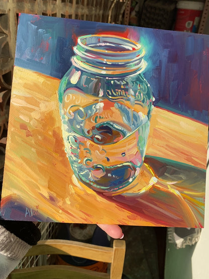 Water Mason Jar - Original Oil Painting - Glass Still Life - 9 inches