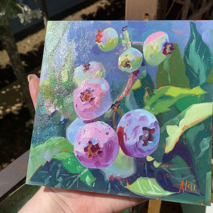 Definitely Not Blueberries - Original Oil Painting - Botanical Art - 6 inches