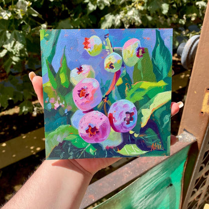 Definitely Not Blueberries - Original Oil Painting - Botanical Art - 6 inches