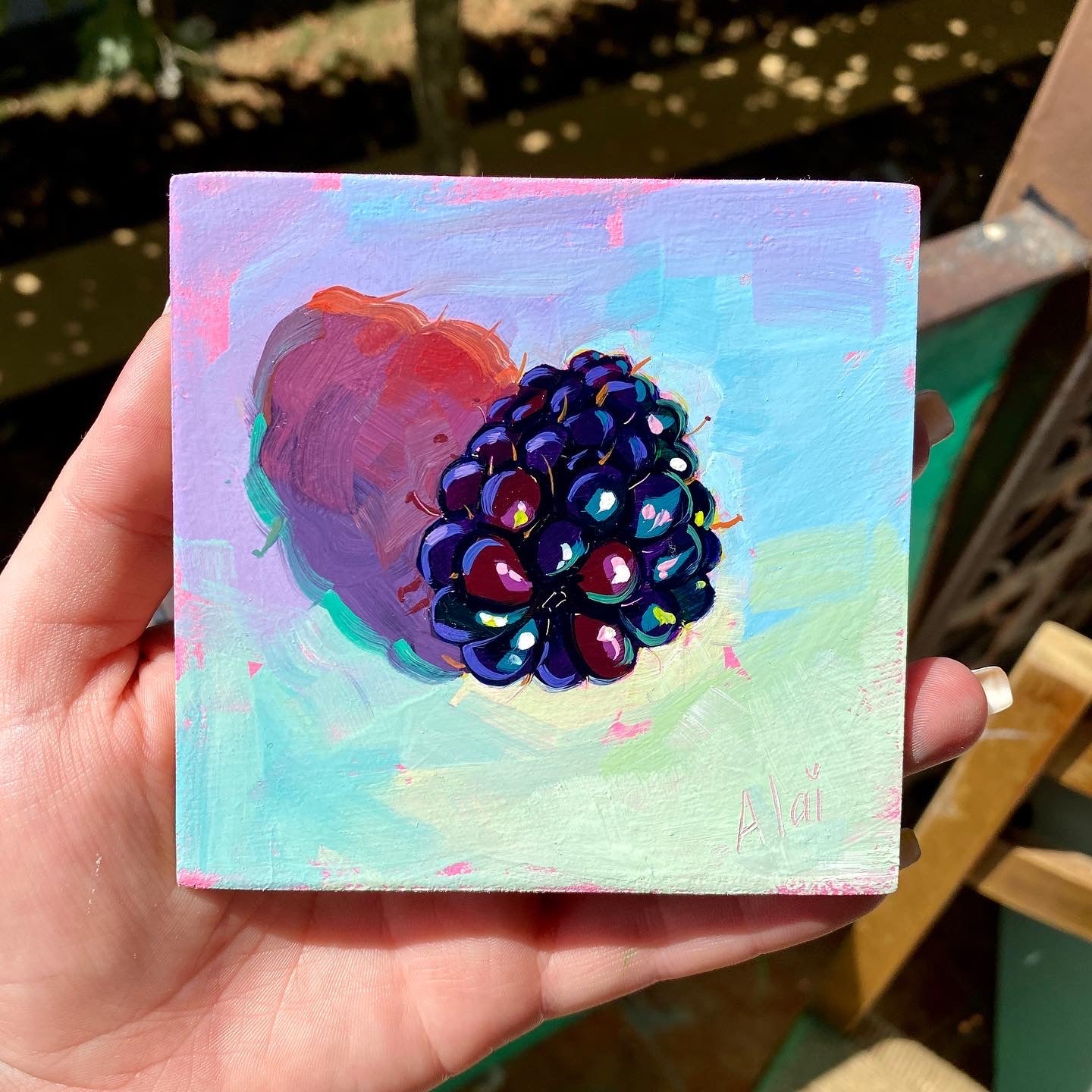 Single Blackberry - Original Oil Painting - Fruit Art - 4 inches