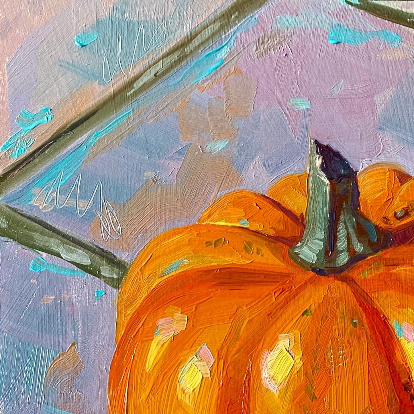 Cuadro al Óleo Calabaza en suelo violeta