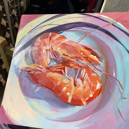 Shrimps - Original Oil Painting - Seafood Art - 8 inches