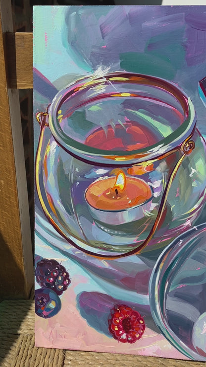 Berries & Coffee Cozy Breakfast - Original Oil Painting - Still Life Art - 12 inches