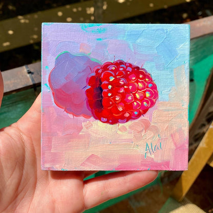 Single Raspberry - Original Oil Painting - Fruit Art - 4 inches