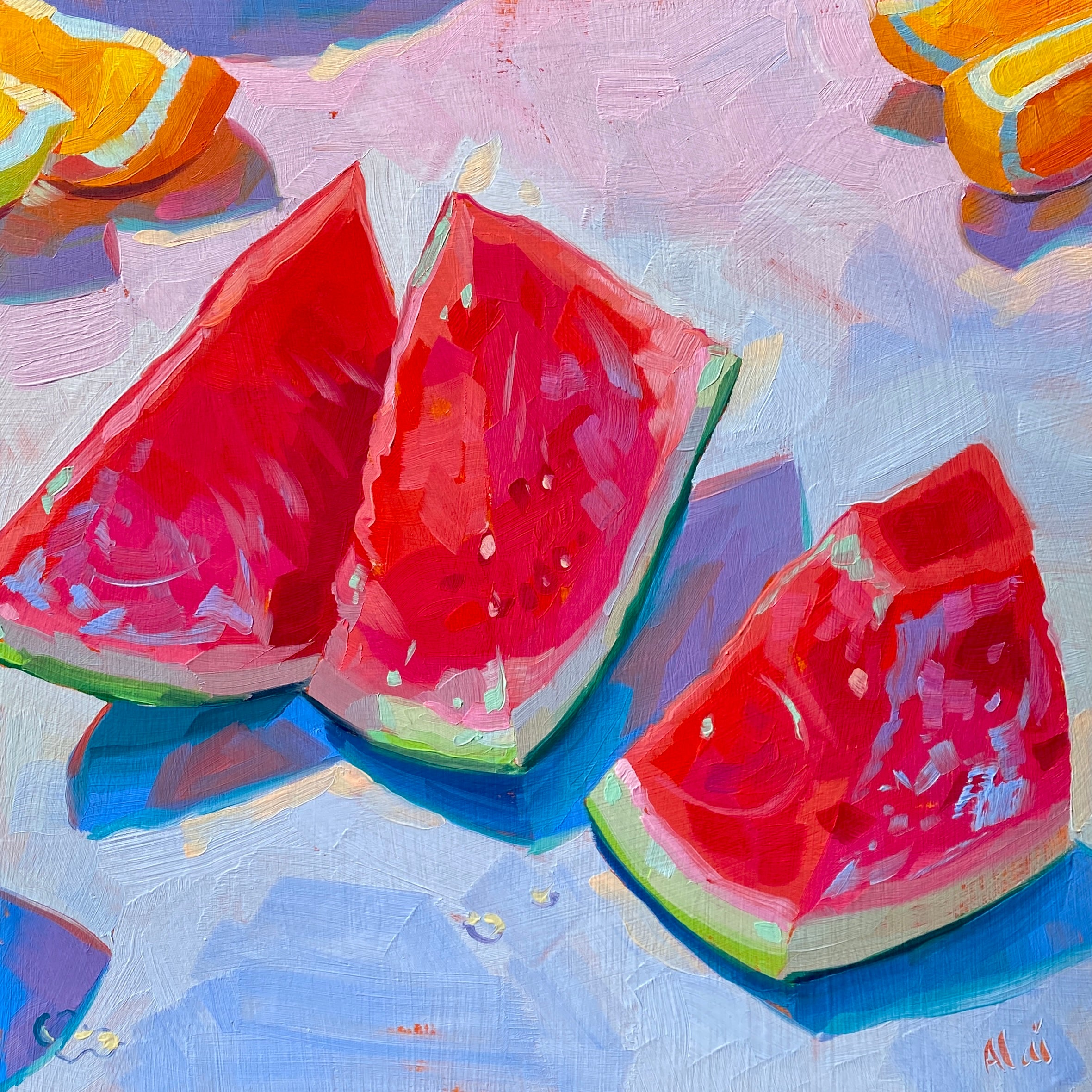 Cobalt Watermelons Oil Painting | Fruit Art | Alai Ganuza – AlaiGanuza