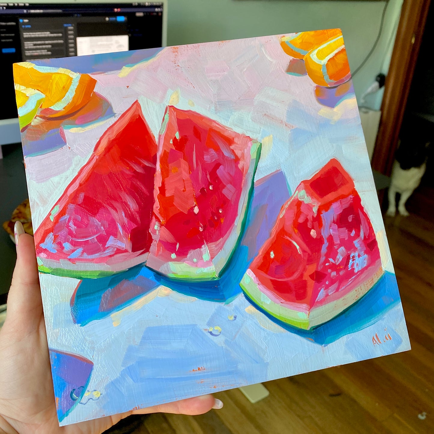 Cobalt Watermelons - Original Oil Painting - Fruit Art - 9 inches