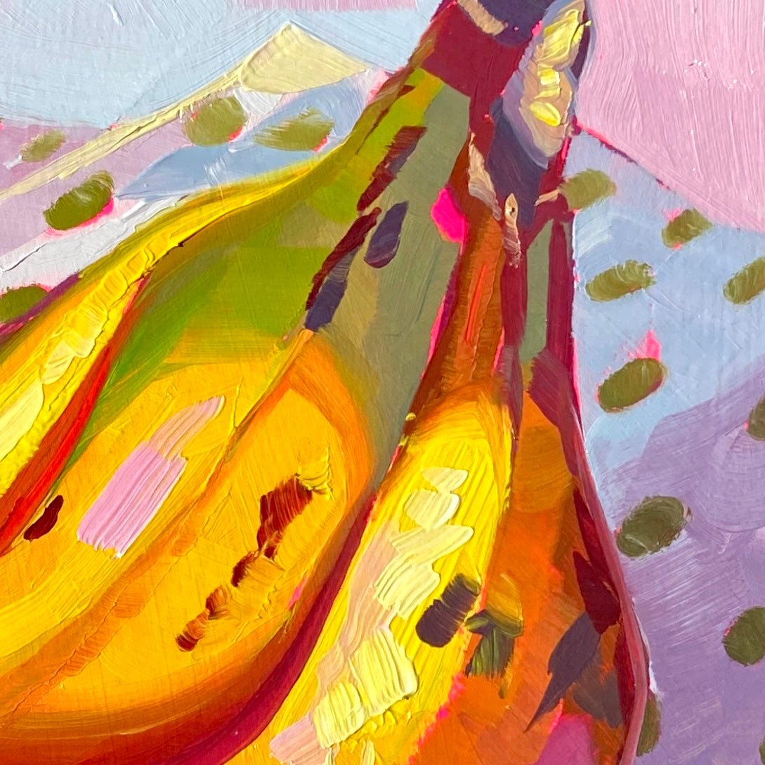 Bananas on Pink - Original Oil Painting - 8x8 inches