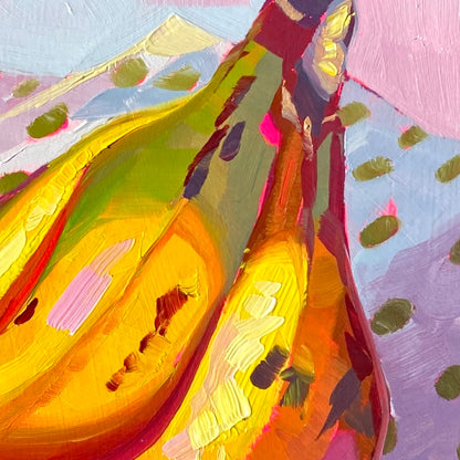 Bananas on Pink - Original Oil Painting - 8x8 inches